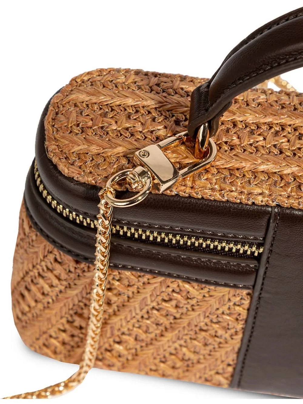 Sam & Libby Woven Joy Raffia Vanity/Train Case w/Brown Trim & Gold Hardware NWT